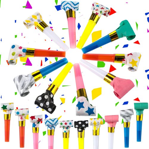 Skylety 20 Pcs Blowouts Noisemakers Funny Birthday Halloween Blowouts Blow Horns Colorful Noisemakers Whistles Noise Makers for 2025 Birthday Winter Wedding Party Supplies