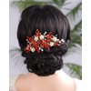 Kercisbeauty Red Crystal Gold Hair Side Piece Pearl Hair Comb for Wedding Women Girls Bridal Shower Hair Accessories (Red)