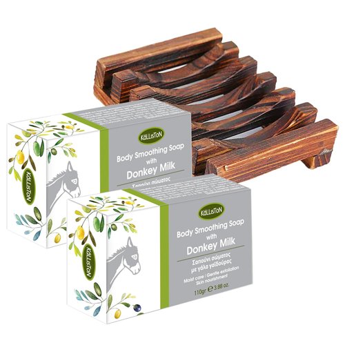 Kalliston, Donkey Milk Soap Bar, Body Smoothing Soap for Moisturizing, Natural Moisturizer and Gentle Exfoliation, Rich in Vitamins for Skin Glow, 3.88 oz Each, Pack of 2, 110g Each
