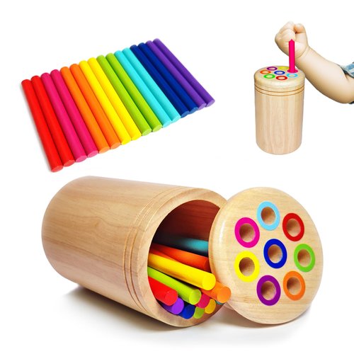 Montessori Toys for 1-3 Year Old, Wooden Learning Color Sorting Toys for Toddlers Age 1 2 3, Fine Motor Toys Sensory Matching Games, Busy Board for 18 Month Old Baby Boys Girls