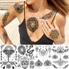 31 Sheets Indian Black Temporary Tattoos for Women Girls Adults Arm, Bohemia Lotus Tribal Skull Lion Elephant Fake Tattoo Stickers Feather Moon Snake