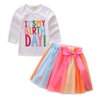 Girls'It's My Birthday Print Shirt Tutu Skirt Dress Outfit Set (White Long Sleeve, 3-4 Years)