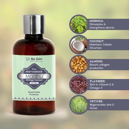 Nat Habit Pure Moringa Coconut Maahu, Ayurvedic Body Massage Oil, 100ml
