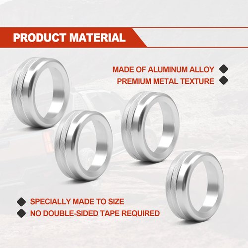 4PCS Car Air Conditioner and Volume Vent Outlet Knob Button Ring Cover, Compatible with Toyota Tacoma 2023 2022 2021 2020 2019 2018 2017 2016, Aluminum Alloy Knob Ring, Silver
