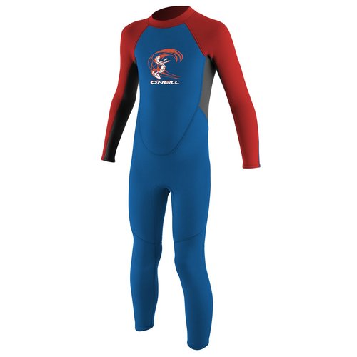 O'Neill Toddler Reactor-2 2mm Back Zip Full Wetsuit, Ocean/Graphite/Red, 2