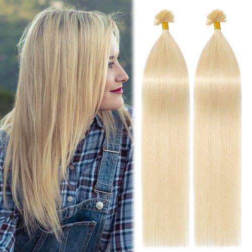 MY-LADY U Tip Hair Extensions Human Hair Bleach Blonde 18 Inch 50G 50Strands K Tip Keratin Bond Hair Extensions Fusion Utip Ktip Pre Bonded Hair Extensions Real Remy Hair