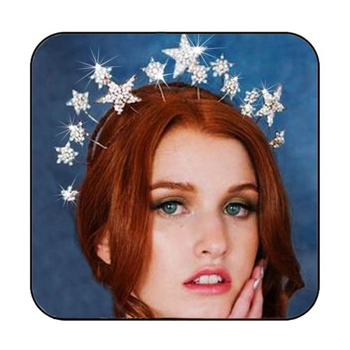 Fashey Halo Crown Headband Rhinestone Star Crown Headbands Goddess Halo Crown Costume Boho Bridal Wedding Headpiece Hair Accessories for Women and Girls (Silver)