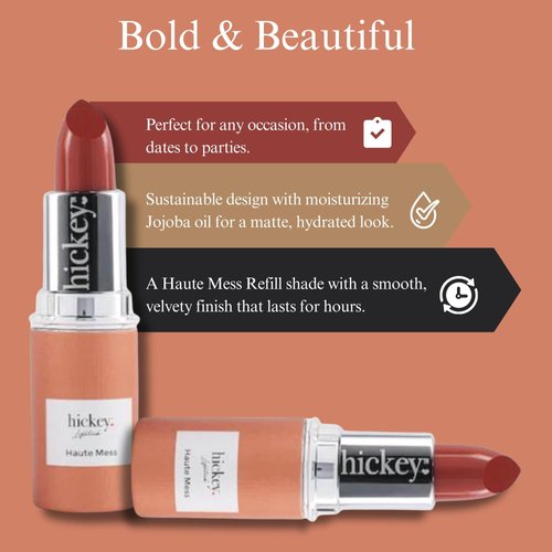 Hickey Lipstick Organic Haute Mess Terracotta Shade Lipstick Refill Moisturizing And Long Lasting Lipstick for Women Gluten Free, Vegan, Highly Pigmented Lipstick