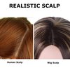 CanLux 26 inch Brown Wig with Blonde Highlight Long Straight Wig for Women and Men Middle Part Wig Synthetic Full Hair Wigs with Wig Cap