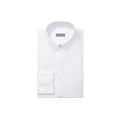 Van Heusen Men's Pinpoint Regular Fit Solid Button Down Collar Dress Shirt, White, 17" Neck 34"-35" Sleeve
