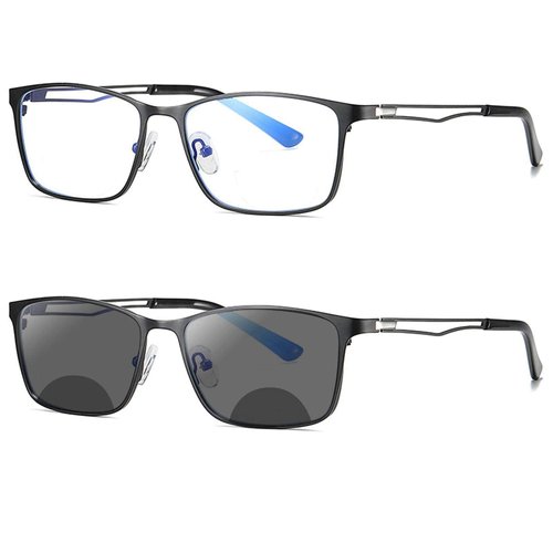 mincl Transition Photochromic Bifocal Reading Glasses for Mens,Square Clear UV Protection Sunglasses Readers 0~+4.00 (black, 1.5 x)