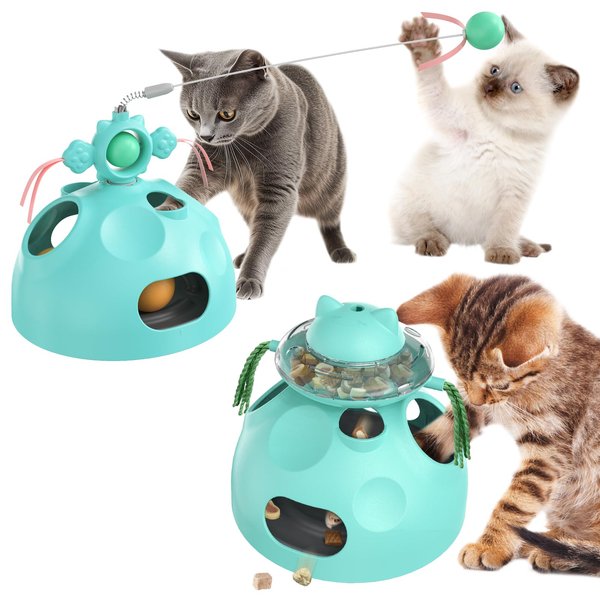 Interactive Cat Toys for Indoor Cats,4 In 1 Cat Treat Puzzle Interactive Slow Feeder Cat Wand Dancer Rolling Treat Ball Maze,Cat Treat Dispenser Toy,Cat Toys for Indoor Cats Gift For Kitten Adult Cat
