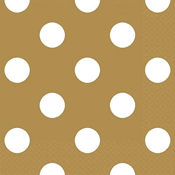 Amscan Disposable, Dots Beverage Napkins, One Size 16ct Party Supplies, 5" x 5", Gold/White