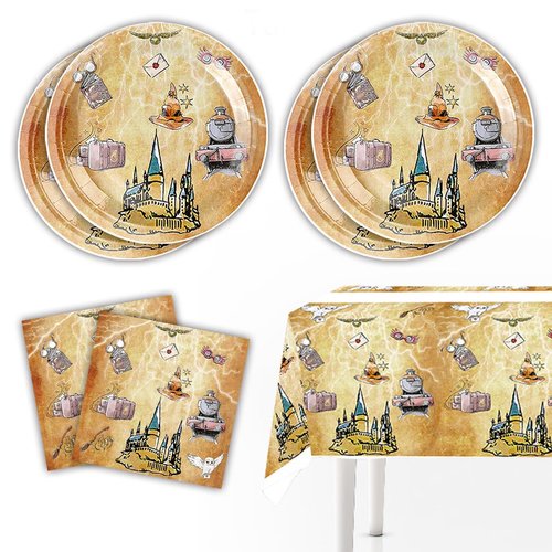 MZHICH 41 pcs Magical Wizard school Themed Party Supplies, 20 Plates, 20 Napkins and 1 Tablecloth,hello cat Birthday Party Decorations for Boys and Girls