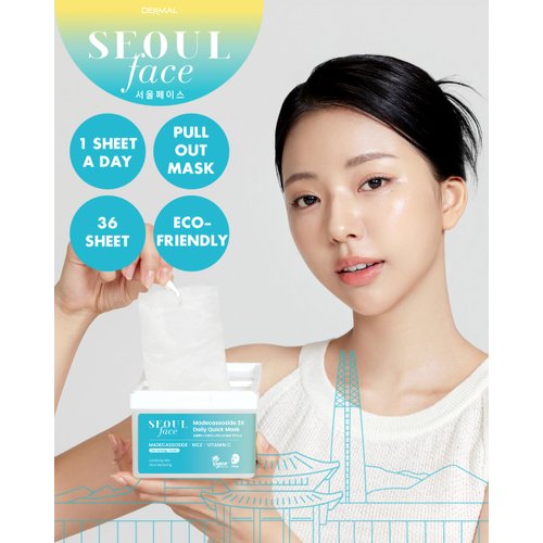 DERMAL Seoul Face Madecassoside 3X Daily Quick Mask 36 Sheet – Korean Skincare Vengan Tencel Facial Masks - Improving Dark Spots, Soften Skin Mask Sheets with Rice, Vitamin C, Panthenol