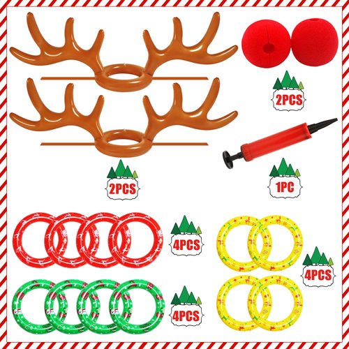Dokeawo Christmas Games Inflatable Reindeer Antler Ring Toss Games Christmas Games for Family Party Christmas Party Supplies Funny for Kids & Adults