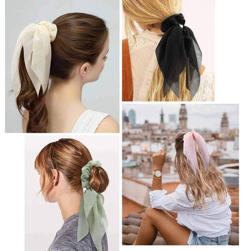 Outyua Bowknot Solid Hair Scrunchies Chiffon Hair Scarf Scrunchies Ponytail Elastic Scrunchy Ties...
