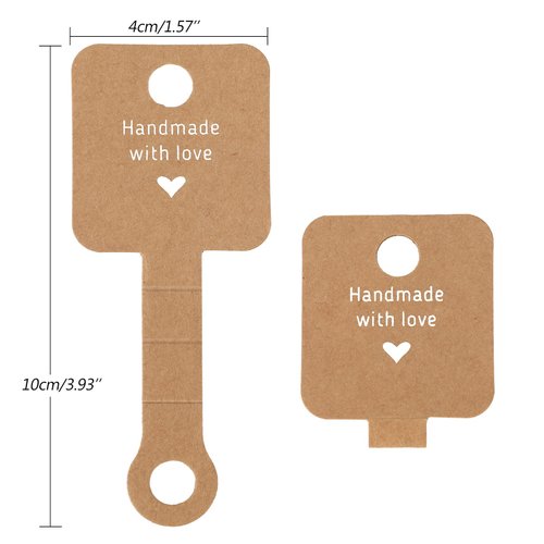 joycraft 100Pcs Self Adhesive Bracelet Display Cards,Kraft Handmade with Love Blank Cards, Jewelry Packaging for Selling, Hanging Display Cards for Jewelry, Bracelet, and Necklace(4“x1.5"）