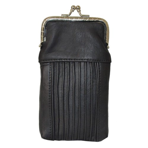 Genuine Leather Slim Cigarettes Case Holder Pack Regular or 100's & Lighter Pocket with Metal Twist Clasp, Black