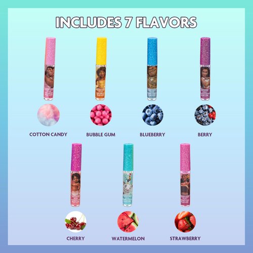 Townley Girl Moana 2 Plant Based Vegan 7 PC Flavored Lip Gloss Set For Girls Ideal for Sleepovers Makeovers Party Favors Birthday Gifts Age 3