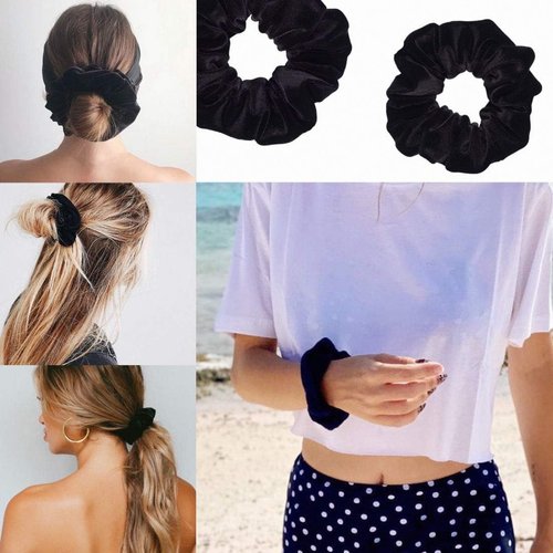 SUNEBOIZ Zipper Scrunchies, Pocket Scrunchie, SECRET & HIDDEN, Velvet Hair Ties Bracelet, Compatible with Apple AirPods 3&2&1, Key Money Chapstick Storage Bag, Elastics Hair Band (Simple Black)
