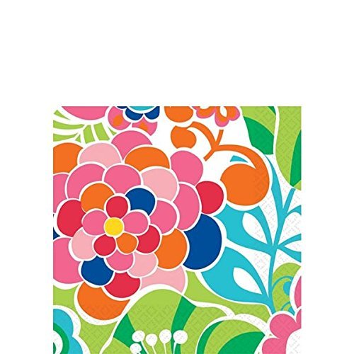 Amscan Decorative Popping Flowers Party Beverage Paper Napkins (16 Pack), 5 x 5", Multicolored