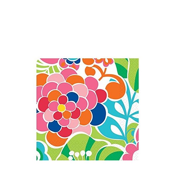 Amscan Decorative Popping Flowers Party Beverage Paper Napkins (16 Pack), 5 x 5", Multicolored