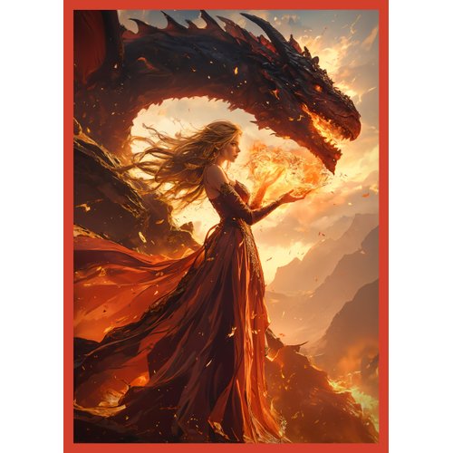 Katomula 100 PCS MTG Card Sleeves with 100 PCS Perfect Fit Sleeves, Art Matte Card Sleeves with Inner Sleeves - Fit Standard Size Cards - Sorceress of The Scarlet Dragon