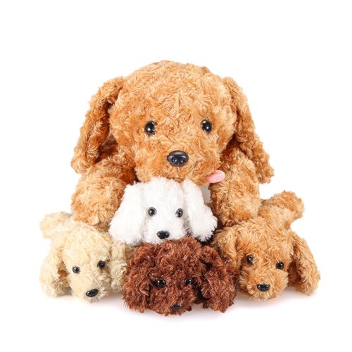 PLYFOU 5 Pieces Dog Stuffed Animals for Girls, 1 Big Mommy Dog with 4 Mini Baby, Soft Plush Toys for Kids 3 4 5 6 7 8 9 Years, Idea for Baby, Toddler, Girls, Boys