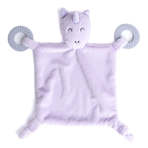 Bella Tunno Teether Buddy – Soft, Plush Baby Lovey with Textured Baby Teether Toy and Gentle Rattling Head, Comforts and Brings Teething Relief, Colorful Animal-Themed Baby Teething Toys (Unicorn)