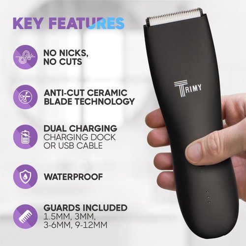 TRIMY Body Hair Trimmer for Men and Women, Ball and Groin Trimmer Men, Bikini Trimmer for Women, Pubic Hair Trimmer, Manscaping, Waterproof Trimmer, Wireless Grooming, Body Shaver, Manscape (Pink)