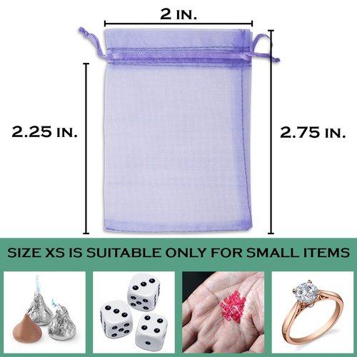 TheDisplayGuys 48-Pack 2" x 2-3/4" Lavender Sheer Organza Gift Bags with Drawstring, Goodie Bags for Jewelry, Candy Bags, Treat Bags, Wedding Favors Small Mesh Bags