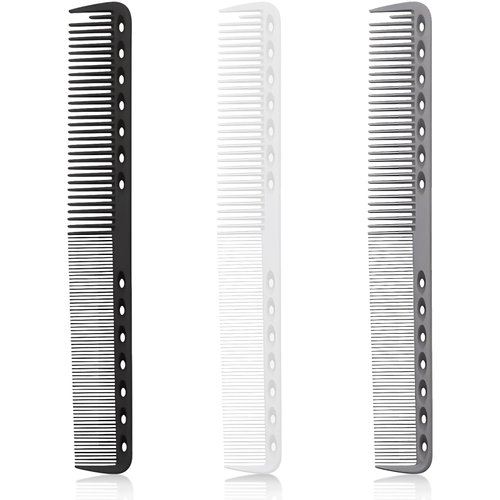 3 Pieces Carbon Fine Cutting Comb Carbon Fiber Salon Hairdressing Comb for Man and Woman Hairdressing Comb Heat Resistant Barber Comb (Black Grey White)