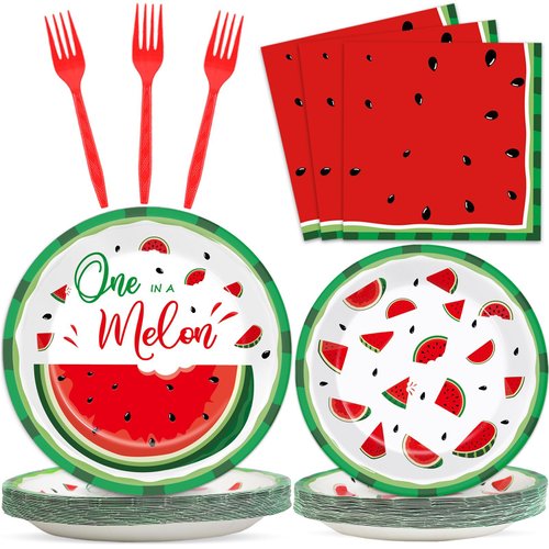 gisgfim 100Pcs One in a Melon Party Decorations Supplies Watermelon First Birthday Plates and Napkins One in a Melon Party Tableware Set for Girls Boys 1st Birthday Baby Shower Serves 25