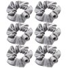 6 Pack Sparkly Bun Net Tuck Satin Face Hair Scrunchies for Womens Bun Covers Headdress Ties Ponytail Bun Holders Hair Donut for Performance,Dance,Cheer,Party Favors (Grey)