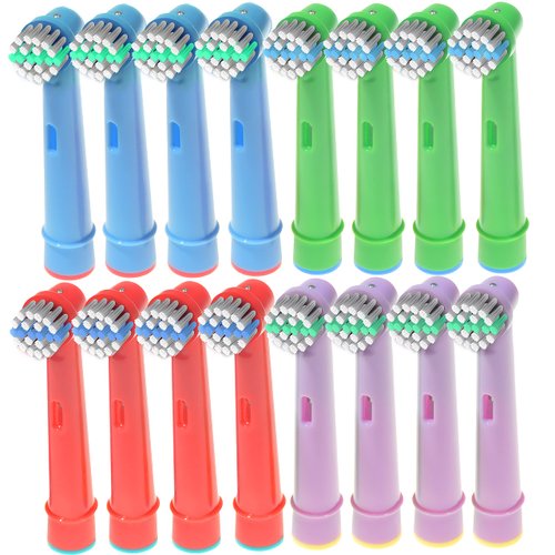 Replacement Toothbrush Heads for Oral B Braun Electric Base- 16 Pk of Kids Colorful Brush Heads Compatible With Oralb- Soft Bristles, Small Heads, Fits Pro 1000, Triumph, Clean, Action, X Cross + More