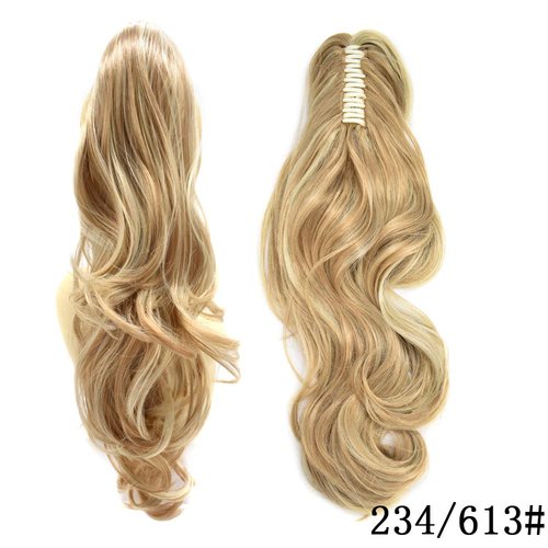 LYRICAL HAIR Synthetic Claw Ponytail Hairpieces For White Women 22" Long Curly Messy Wavy Jaw Clip In Pony Tail Hair Extension (234/613# Sandy Brown & Light Bleach Blonde)