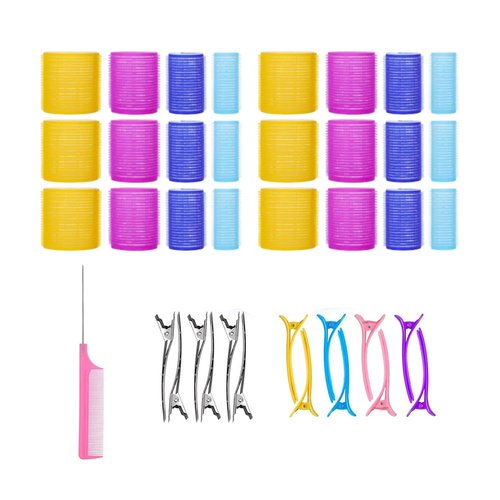 Hair Rollers Set, 40 Pcs Rollers for Women Long Medium Short Hair, 24 Pcs 4 Sizes 4 Corlor Hair Rollers with 14 Pcs Hair Roller Clips 1 Comb 1 Storage Bag
