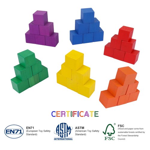 Offelec Counting Sorting Cube Blocks, 102 Pack 1 Inch Colorful Square Wooden Blocks, Colored Unfinished Wood Building Block, Puzzle Making and DIY Craft Stacking Blocks Toys for Kids Adults Classroom