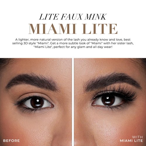 Lilly Lashes Miami Lite in Lite Faux Mink, Strip Lashes, Natural Lashes, Reusable False Lashes, False Lashes Natural Look, Lash Strips with Luxury Silk Like Fibers, No Lash Glue Included