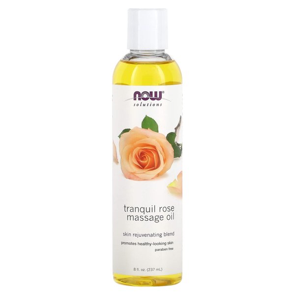 NOW Solutions, Tranquil Rose Massage Oil, Body Moisturizer for Dry Sensitive Skin, Promotes Healthy-Looking Skin, 8-Ounce