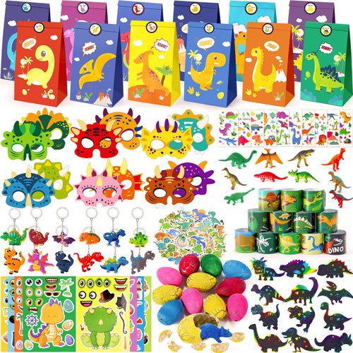 Mishopy 166 Dinosaur Party Favors Dino Birthday Supplies Mask Egg Figure Scracth Bookmark Slap Bracelet Keychain Sticker Tattoo Toy Gift Kid Boy Girl Goodie Bag Stuffer Dinosaur Themed Party Supplies