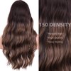 iChicHair 26 Inches Brown Wig for Women Long Wavy Wig with Dark Roots Natural Brunette Curly Wigs Middle Part Synthetic Hair Wig for Party Daily Use