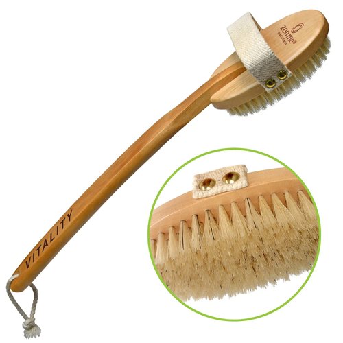 Zen Me Premium Boar Brush, Exfoliating Brush with Medium Firm Natural Bristles for Cellulite and Lymphatic, Body Scrub Brush with Detox eBook Gift