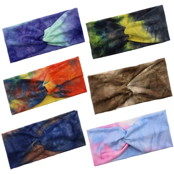 NODG 6 Pieces Tie Dye Headbands for Women - Knot Turban Headbands, Boho Knotted Yoga Head Wraps, Criss Cross Bands