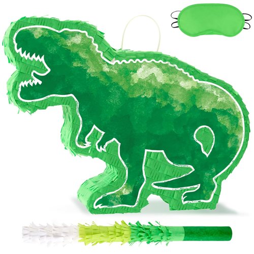 WERNNSAI Dinosaur Piñata - Watercolor Green Dinosaur Piñata Birthday Piñata with Stick and Blindfold for Kids Birthday Party Game Classroom Activities Dinosaur Themed Party Decor(16.9’’ x 12.9’’)