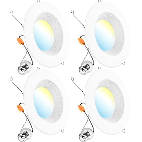 Sunco Lighting 4 Pack 5CCT Retrofit LED Recessed Lighting 6 Inch, 2700K/3000K/3500K/4000K/5000K Selectable, Dimmable Can Lights, Baffle Trim, 13W=75W, 965LM, Damp Rated - Energy Star