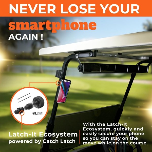 Frogger Golf Latch-It Magnetic Golf Cart Phone Holder - Securely Mount Your Cell Phone with Slim Adjustable Phone Caddy - Record Your Swing with Golf Phone Holder - Must Have Golf Cart Accessories