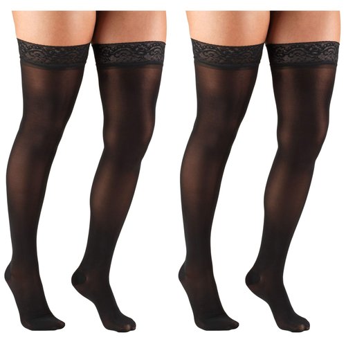 Truform Compression 20-30 Mmhg Sheer Thigh High Stockings Black, Medium, 2 Count