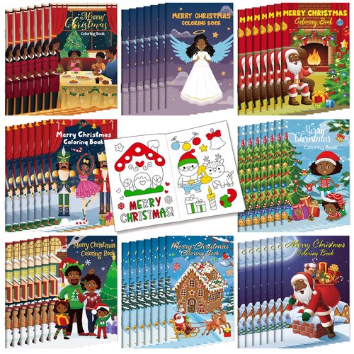 Cholemy 56 Pcs Christmas Coloring Books for Kids Party Favors Mini Christmas Coloring Books Bulk DIY Art Winter Small Coloring Books Xmas Stockings Goodie Bags Stuffers Party Supplies (African Style)